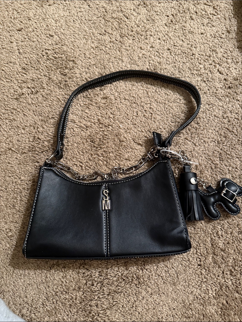 Steve Madden Black Shoulder Bag with Tassel & Charm
